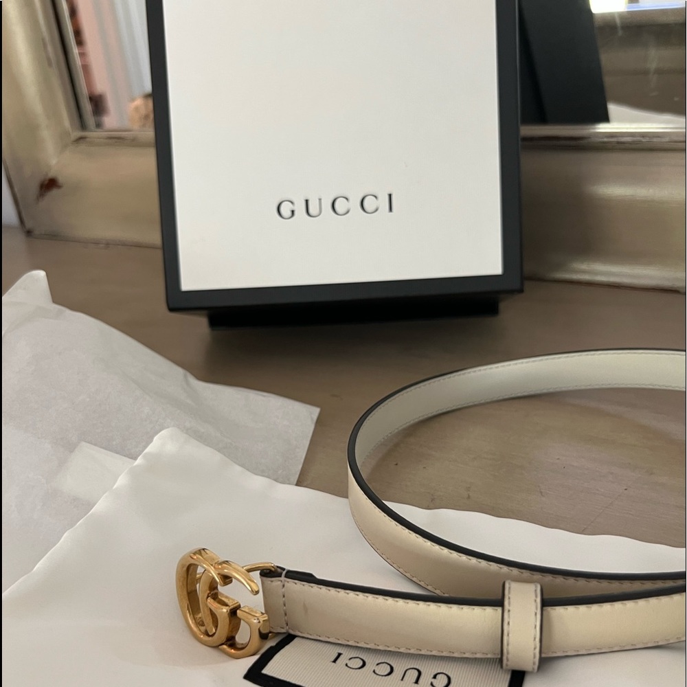 Creme authentic Gucci belt - almost new with original Gucci box and bag